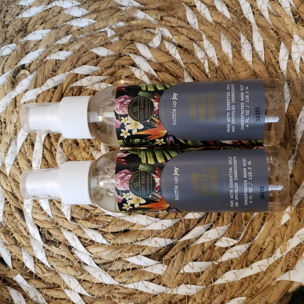 bottle up Joy Island Vanilla & Cashmere Concentrated Room Mist. Each 4 oz.
